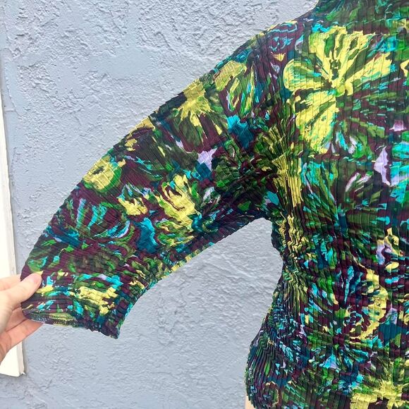 Women's Crinkle Blouse Mockneck y2k Pleated top S/M - Picture 5 of 8